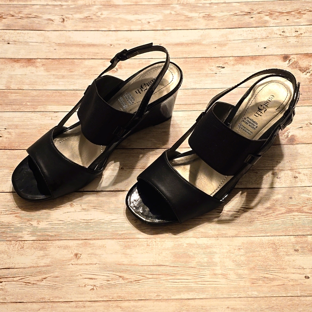 East5th Black Wedge Sandal Heels